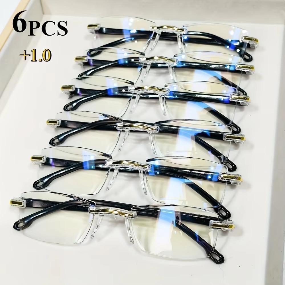 6 Pack Rimless Reading Glasses Anti Blue Light Blocking Computer Readers for Women Men Clear