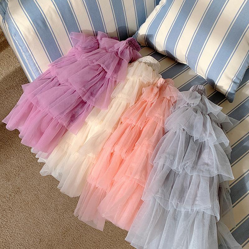 2025 Spring/Summer Korean Layered Cake Mesh Skirt for Girls – Sweet and Fashionable Princess Dress