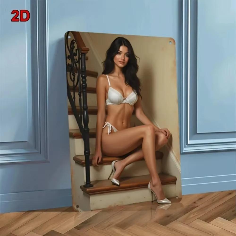 Vintage Metal Wall Art Staircase Woman Home Decor 8x12 Inch Modern Plaque 20x30cm белый