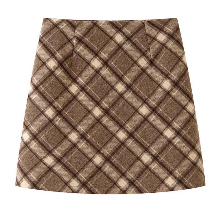 Women s Red Plaid High-Waisted Woolen A-line Skirt - Autumn/Winter 2025 Collection M хаки