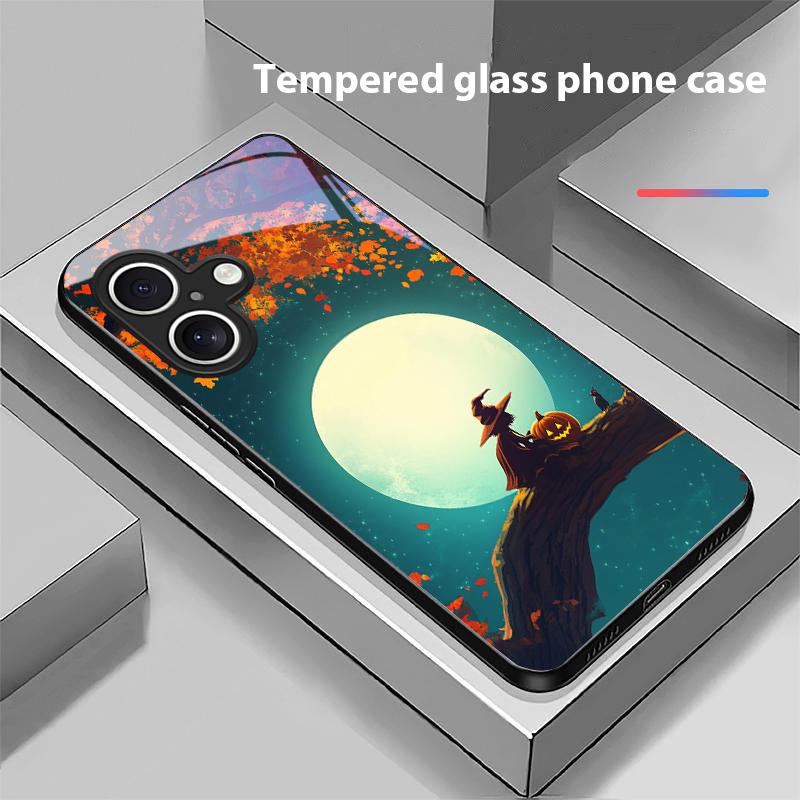 Witch Pumpkin Lantern For For iPhone 16E 15 14 13 Plus 12 Mini 11 Pro Max XR Xs X 7 8 6S 22 20 Black Tempered Glass Phone Case