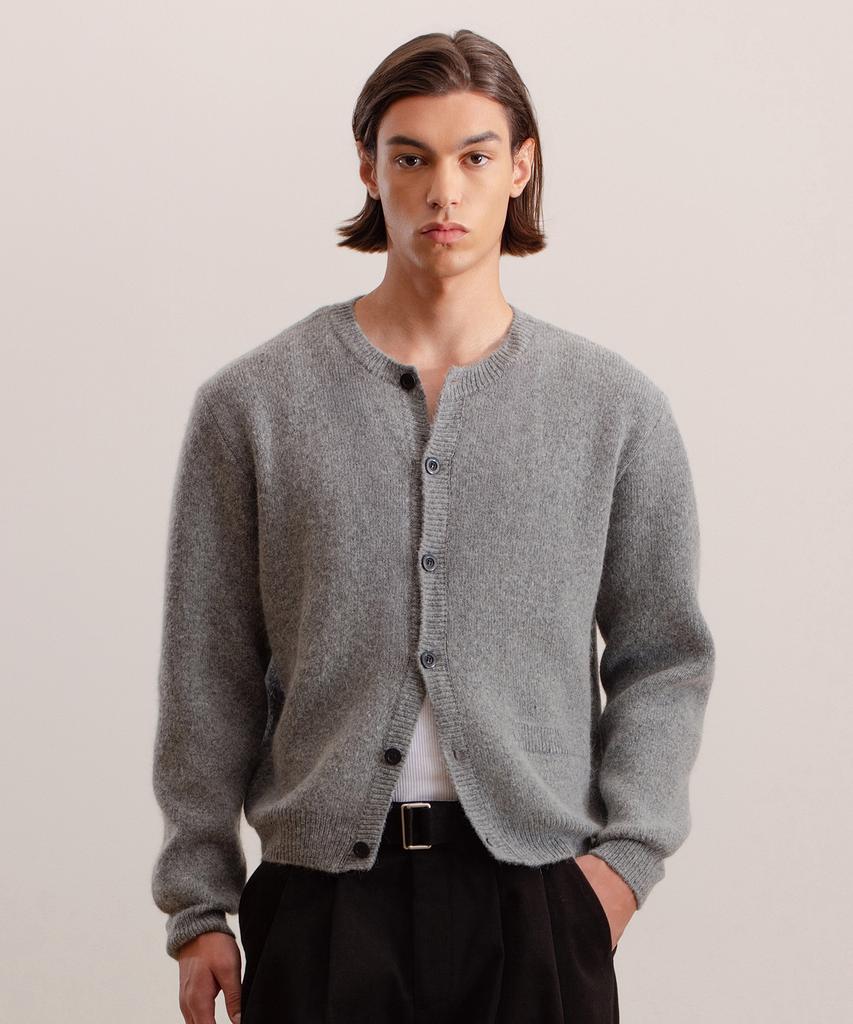 Veiyd Alpaca Soft Wool Crew Neck Cardigan Charcoal