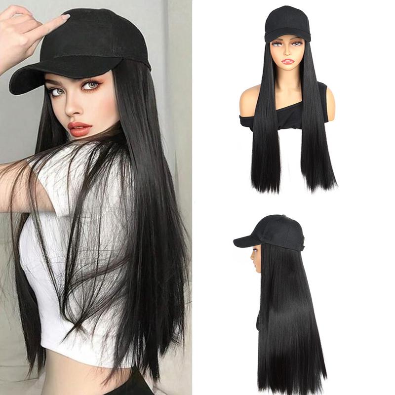 Hat Wig for Women Baseball Cap with Hair Extensions 20 Inch Long Wavy Synthetic Wig Hat Adjustable Hat with Wig Attached for Daily Wear