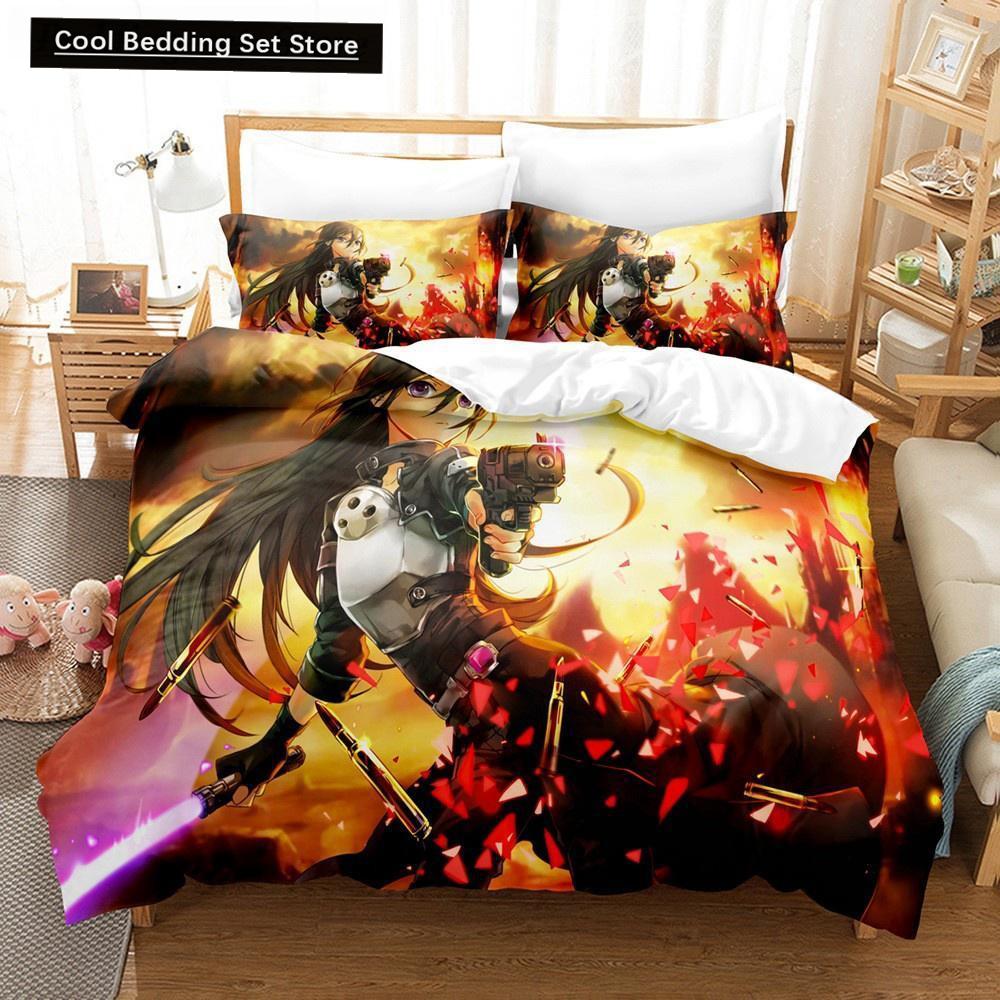 Sword Art Online Bedding Set 3D Anime Print Polyester Quilt Cover Pillowcases Queen King For Kids Gift Anime Duvet Cover Sets