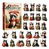 Holiday Decoration for Kids Christmas Cat Advent Calendar 24 Day Countdown with Cute Ornaments Gifts Children 2D Acrylic Kitty Decorations,