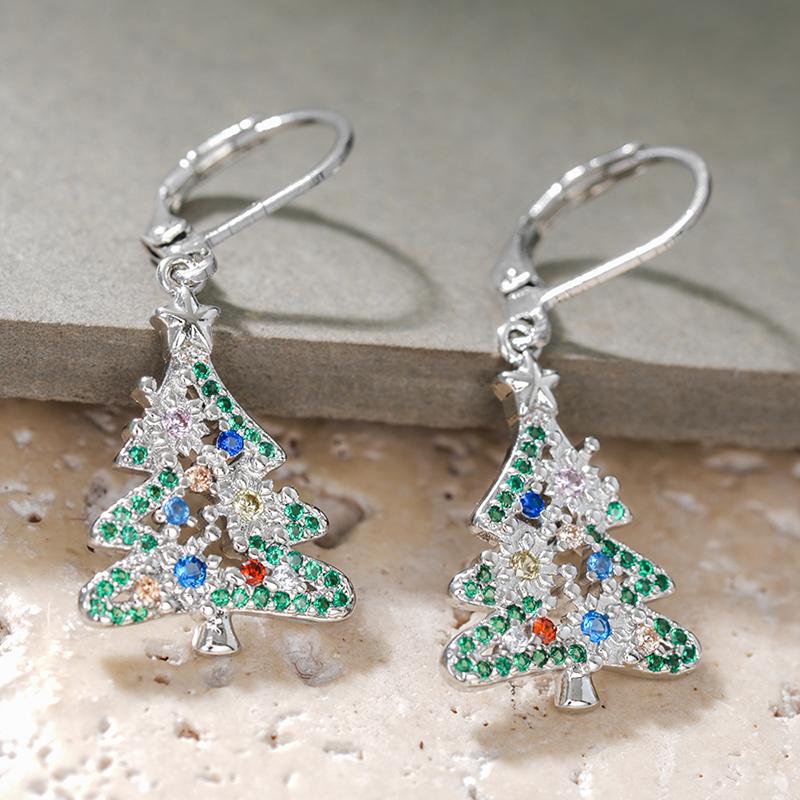 Huitan Fashion Christmas Tree Drop Earrings Creative Gorgeous Women Piercing Accessories Lovely Charming Colorful Party