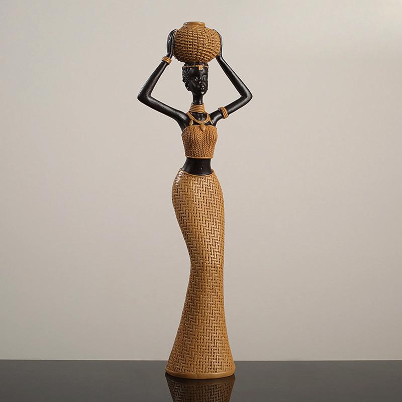 Vintage African Girl Home Ethnic Style Craft Resin Ornaments Creative Design Gifts Fine Living Room Study Character Decorations