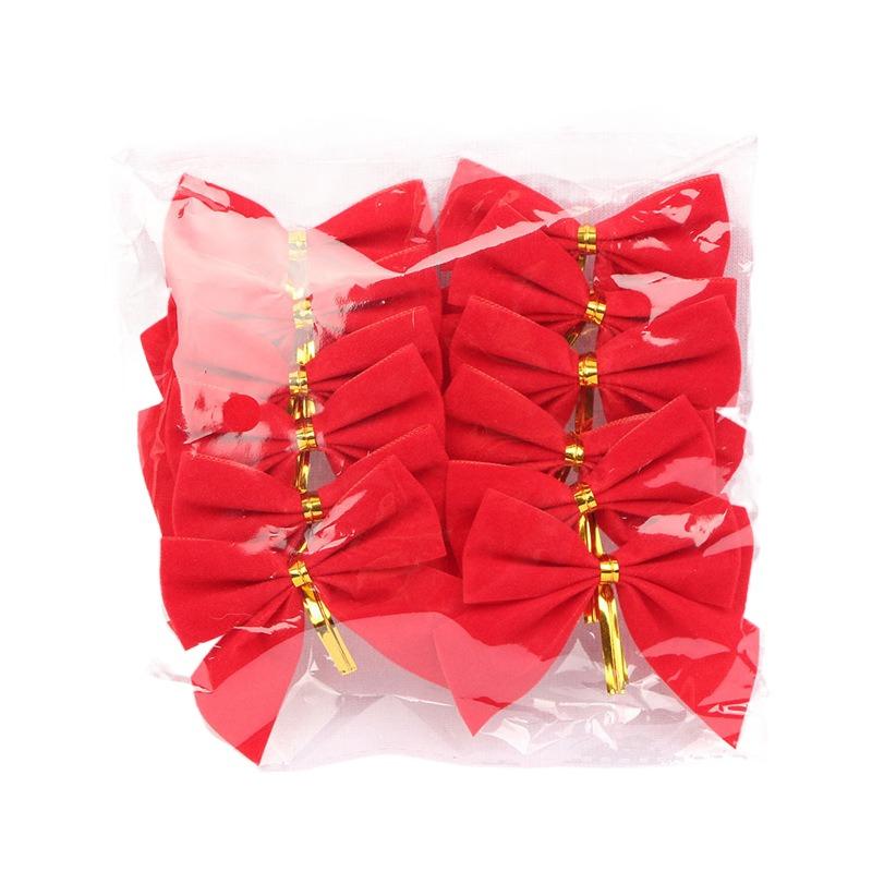 

12 шт. Флок Рождественский бант Бант Подвеска Мини Украшения для Рождественской елки Новогодний декор Принадлежности Рождественские украшения 6x5cm