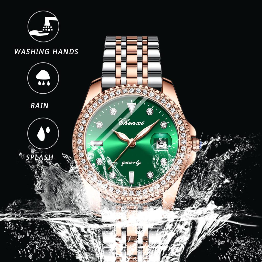 Hodinky Starožitné Luminiscenční Analogové Kalendář 3ATM Vodotěsné Kamínky Nerezová Ocel Dámské Hodinky Růžové Zlato Zelené Business Casual Narozeniny Výročí