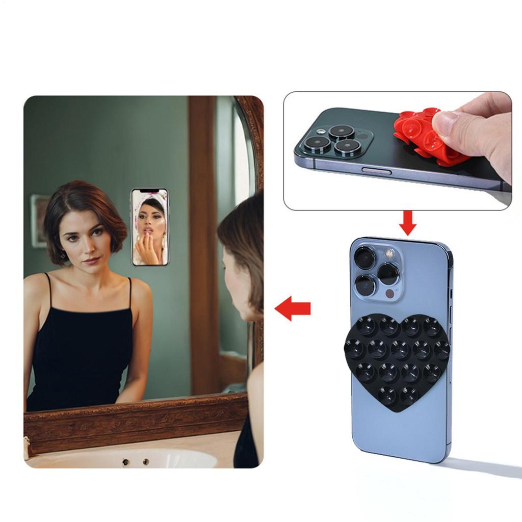 Heart Suction Cup Phone Mount Sticky MobilePhone Stand Strong Grip Holder Silicone Double-Sided Phone Case For Selfies 5