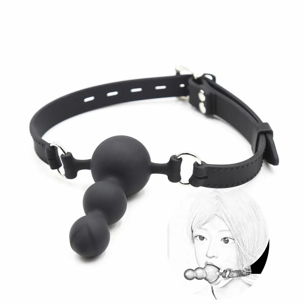 Open Mouth Gag Oral Fixation of Big Beads Mouth Gag Ball Silicone Harness With Anal Plug Dildo Head Strap For Lesbian SM Bondage