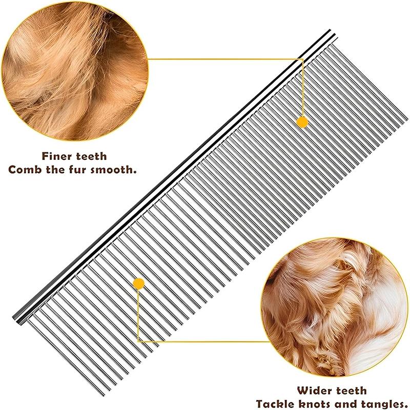 Pet Grooming Comb Stainless Steel Dogs Comb Cat Hair Removal Comb Pet Fur Knot Cutter Double Toothed Comb Pet Detangling Tool