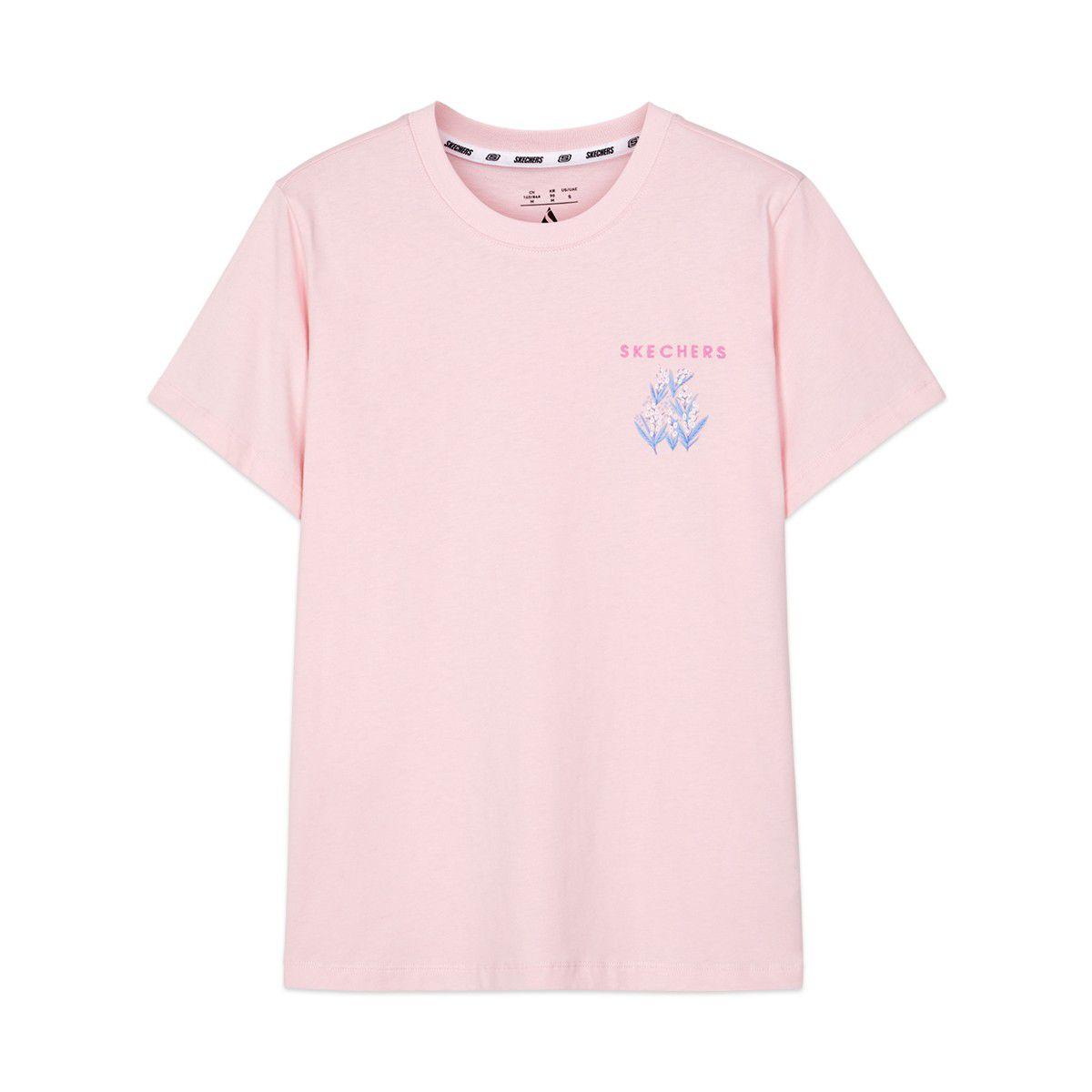 Skechers Dopamine Breathable Logo Casual Comfortable Sports Floral Print Round Neck Short Sleeve T-Shirt Women T-Shirts Chalk-Pink L224W098-01SX S