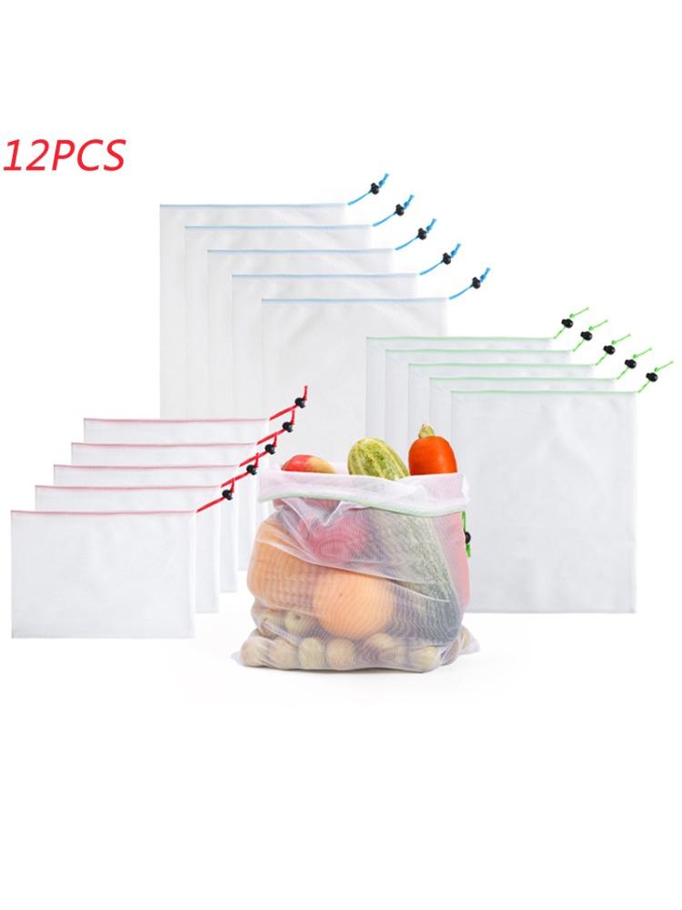 3 bucăți/set saci reutilizabile cu plasă pentru produse din poliester premium saci din plasă lavabile pentru legume, fructe, jucării, articole de transport gratuit