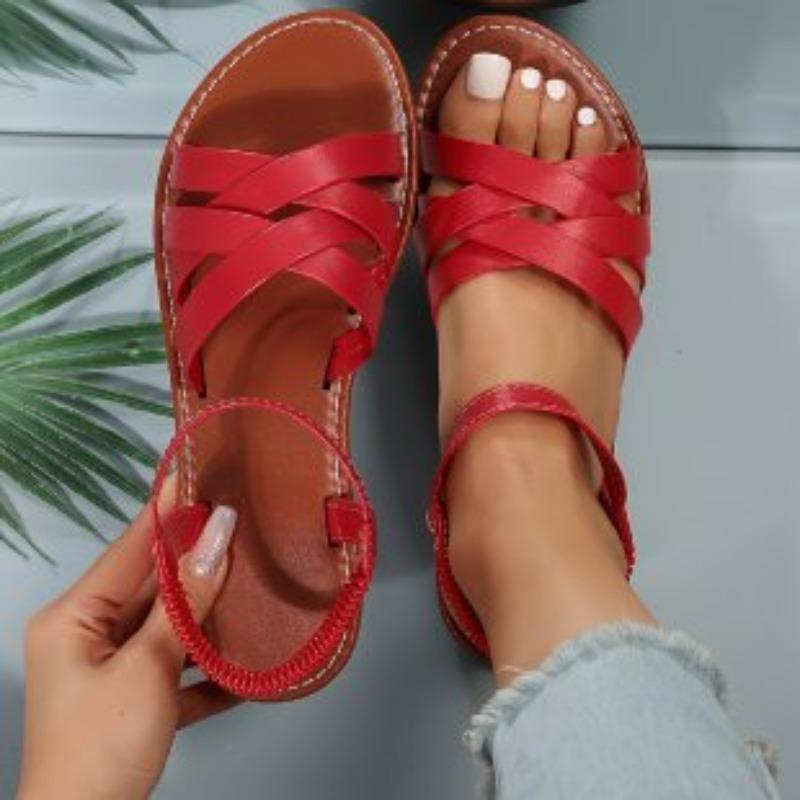 New Large-sized Flat Sandals for Women, Elastic Cross-band Beach Shoes for Women