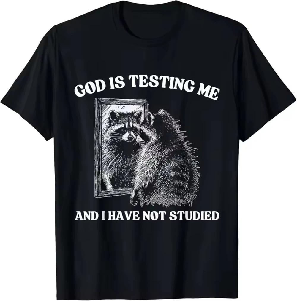 

God Is Testing Me & I Have Not Studied Raccoon Haikyuu Women Clothing Short Sleeve Round Neck Printing Pullover T-Shirt - Men... S разноцветный