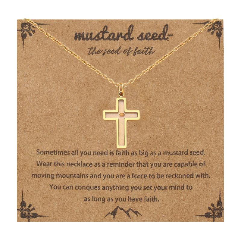 Mustard Seed Faith Pendant Necklace, Gold-Tone Stainless Steel, Silver Chain Christian Religious Jewelry Gift