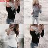 Elegant Spring Collection Sexy Lace Shoulder Cutout Cotton T-shirt Top In Gray Pink White And Black