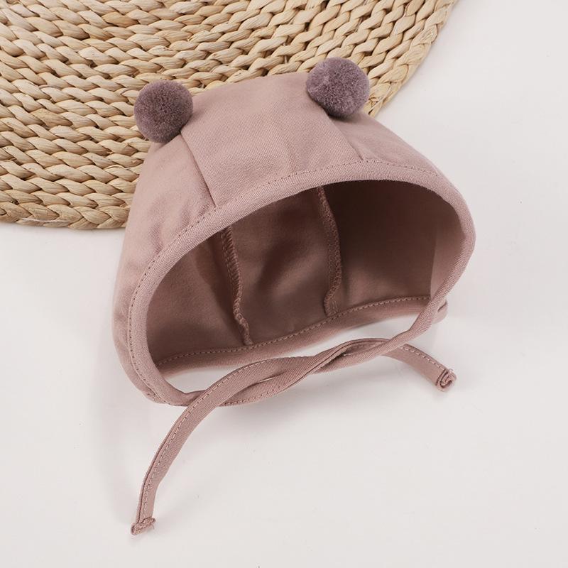 Unisex Newborn Pure Cotton Fontanelle Hat with Cute Double Pom-Poms – First Month Boneless Protection for Spring, Autumn, and Winter