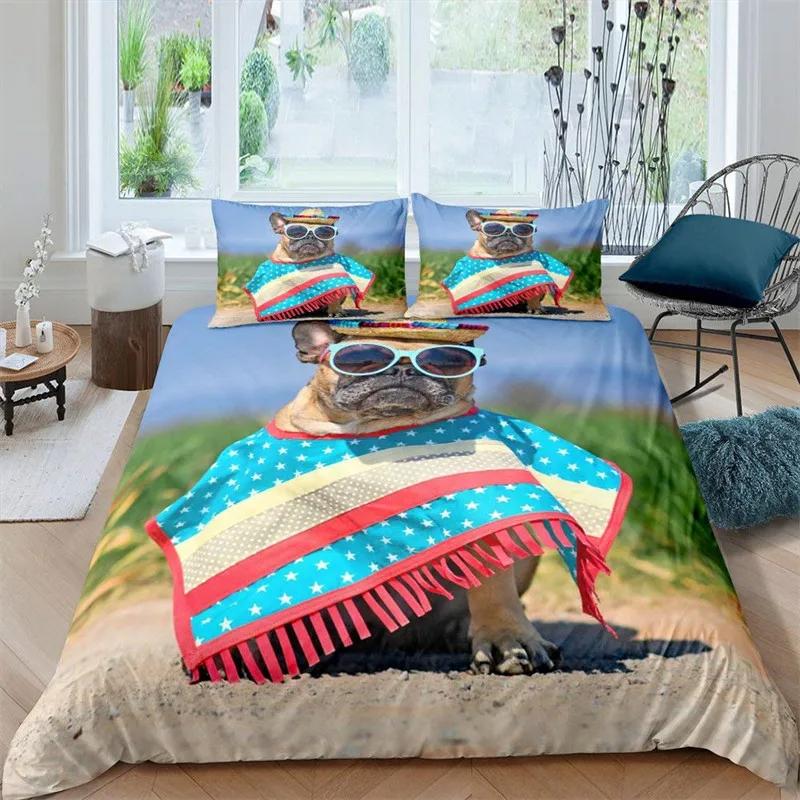 Bulldog Duvet Cover French Bulldogs Bedding Set Twin Polyester Chocolate Puppy Pet Doggy Animal Quilt Cover For Dog Lover Gifts