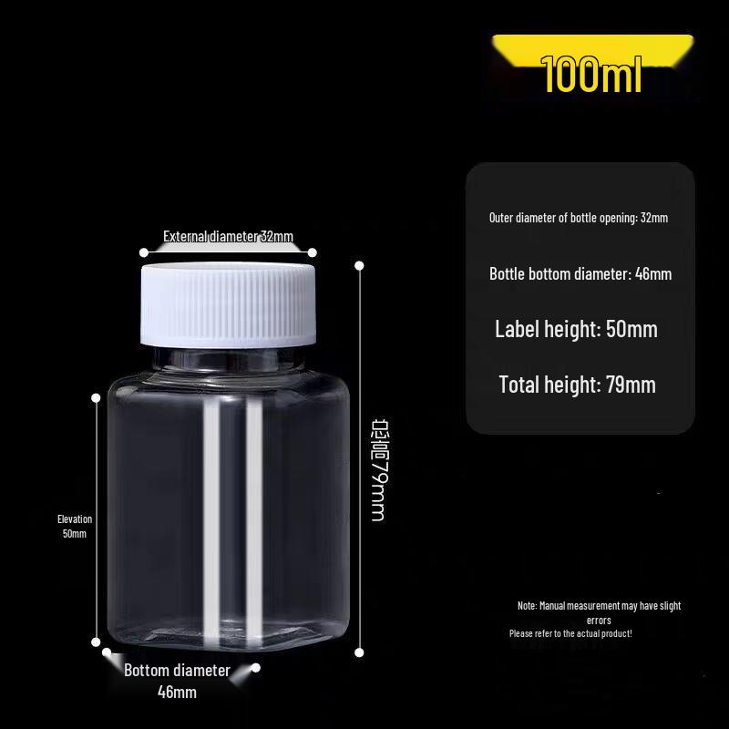Clear Wide-Mouth PET Plastic Bottles, 50ml & 100ml - Dispensing/Capsule Bottles for Medicine.