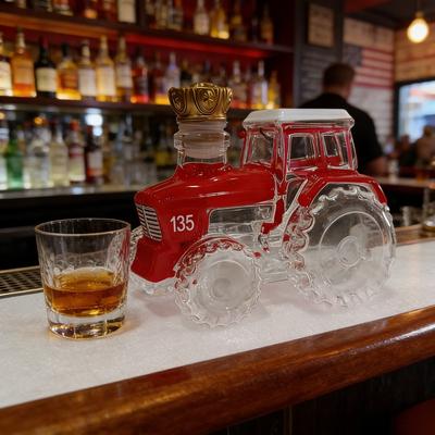 Red Tractor Shaped Whiskey Decanter, Novelty Farm Themed Glass Liquor Bottle for Bar Decor & Farmer Gifts