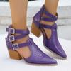 New Style Fashion High Heel Thick Heel Pointed Retro Belt Buckle Popular Boot Women's Leather Boot Single Shoes Large Size 35-42