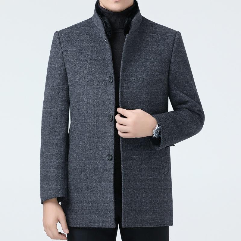 

Двустороннее кашемировое пальто для мужчин на зиму, шерстяное пальто средней длины для папы, воротник из меха норки, повседневный топ со стойкой 195