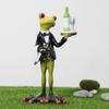 Garden Frog Statue Outdoor Frog Ornament Whimsical Frog Statue Waiter Flower Bouquet Sculpture for Home Office Decoration