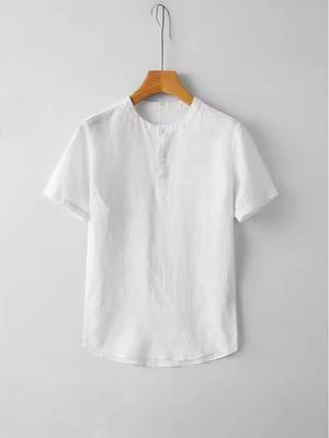 T-shirt da uomo a maniche corte con scollo rotondo in cotone e lino stile cinese - Leggera, vestibilità ampia, top estivo