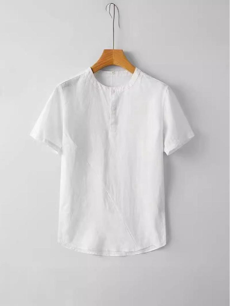 Men's Chinese Style Cotton Linen Short Sleeve Crew Neck T-Shirt - Lightweight, Loose Fit, Summer Top