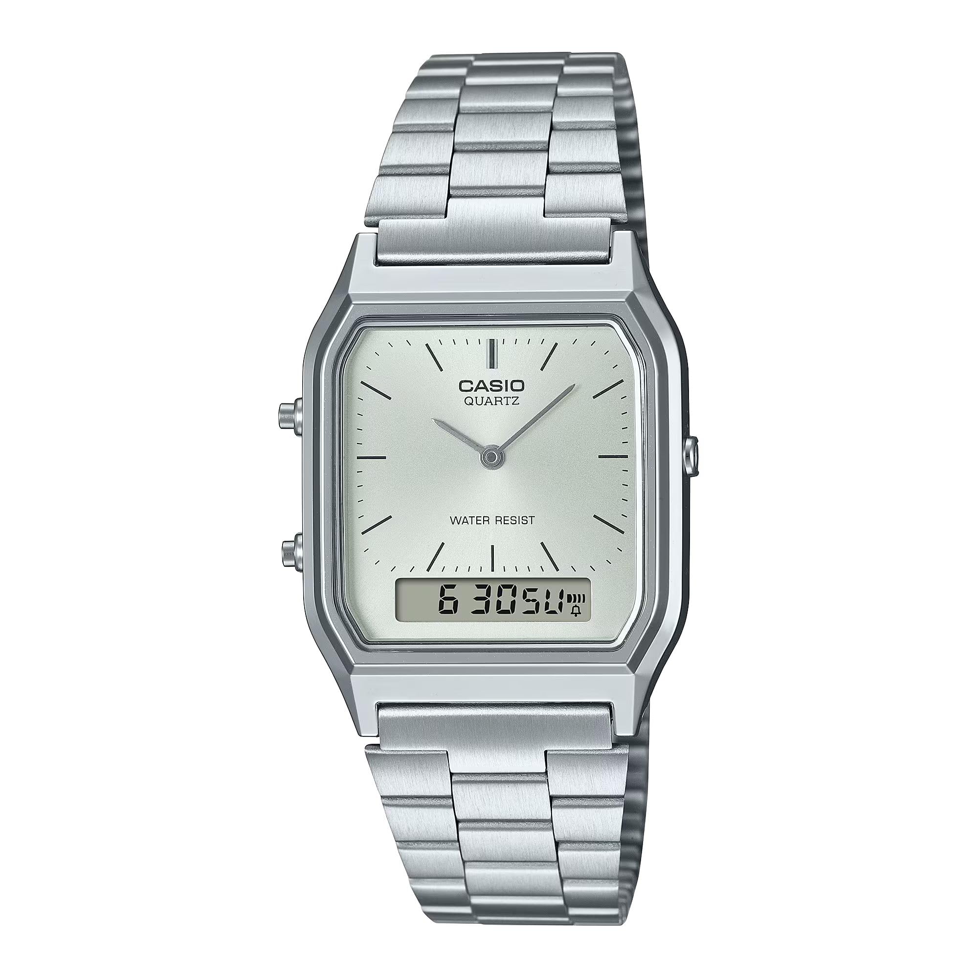 

Casio AQ-230A-7A Silver Analog-Digi Watch, One Size, with Silver Bracelet