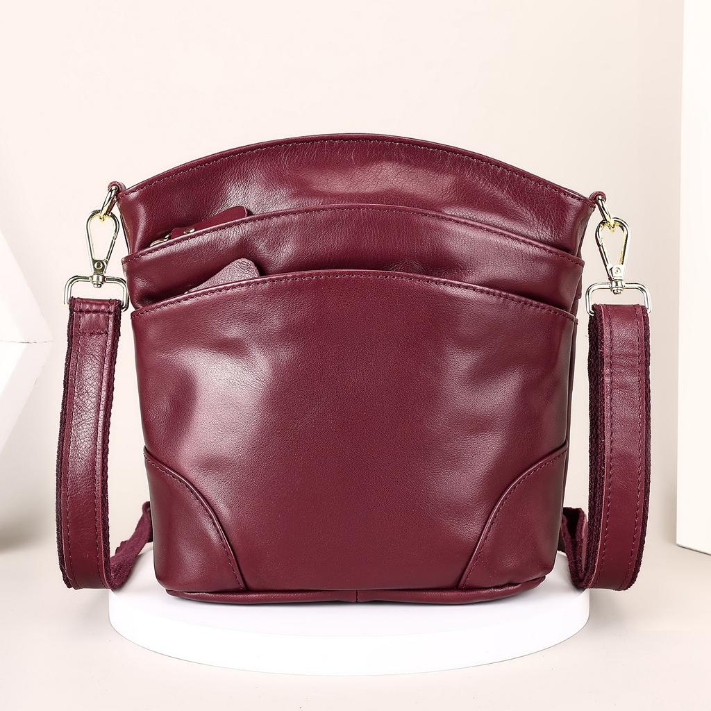 Multi-Pocket Genuine Leather Crossbody Bag for Women