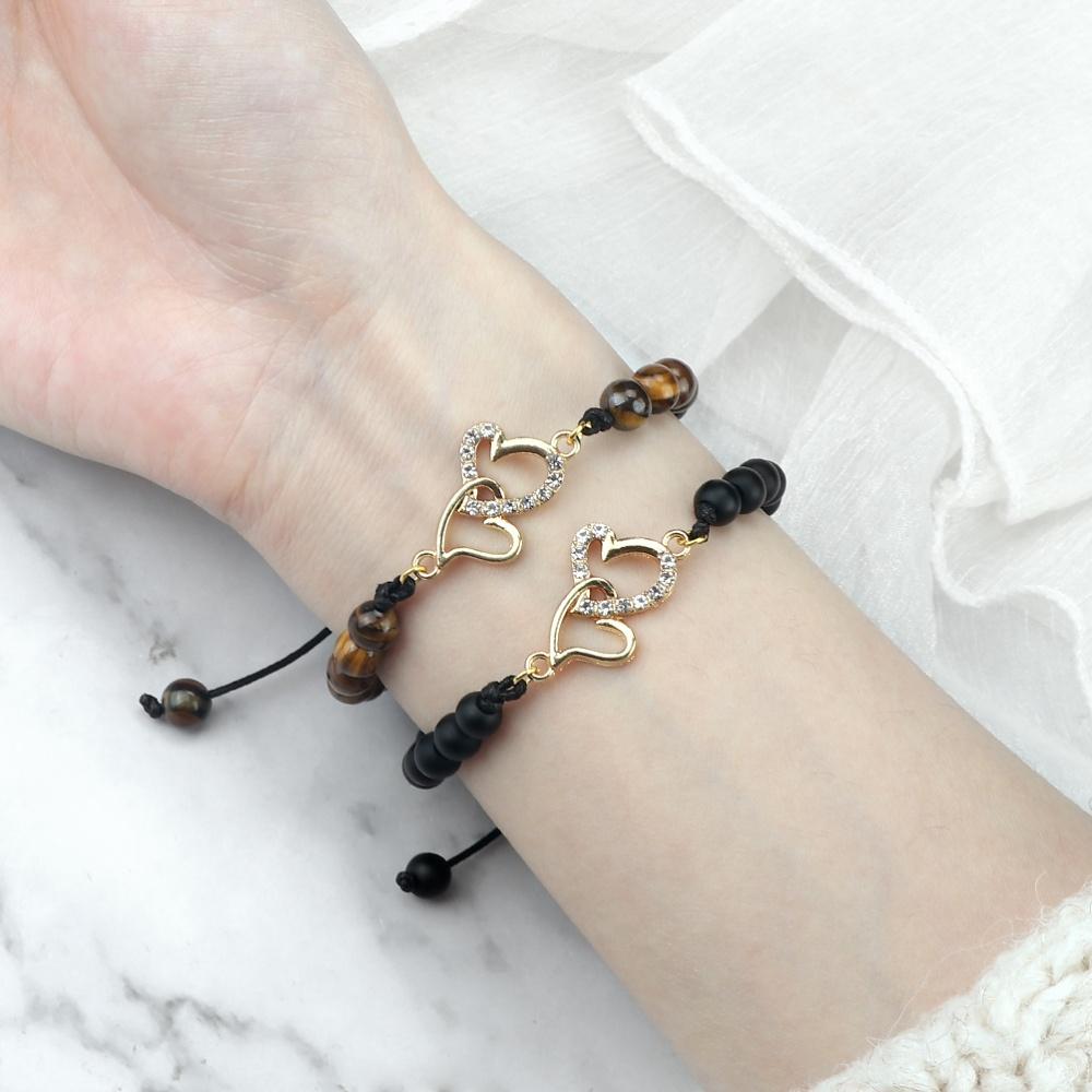 Double Heart Bracelet For Women Couple Matching Love Adjustable Chain Jewelry Romantic Anniversary Valentine's Day Present Gifts