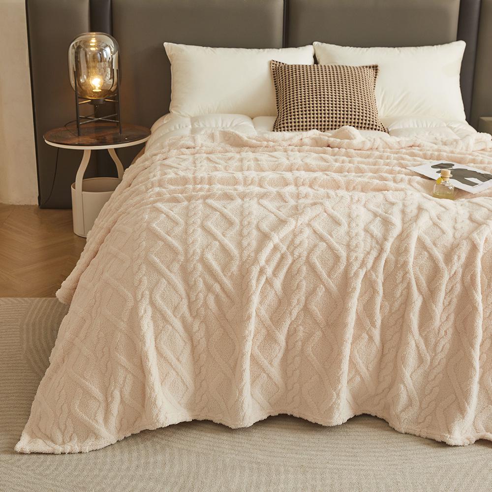 Coperta in Flanella Jacquard di Pile Corallo Taffetà Ispessito per Aria Condizionata e Regali