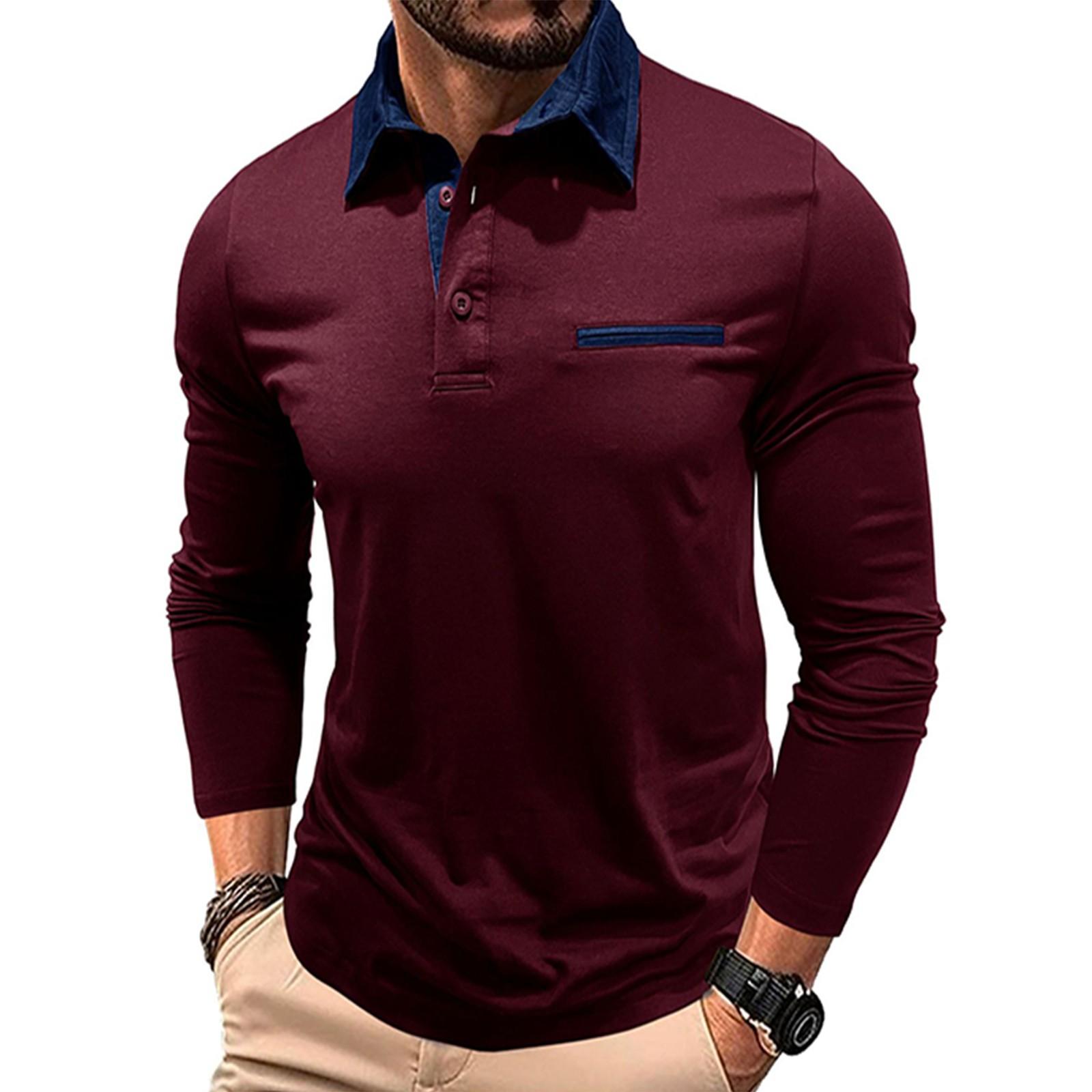 

Мужская футболка с короткими рукавами и воротником-лацканами, повседневный топ с круглым вырезом XL винный