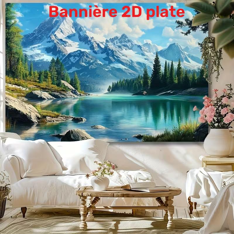 Alpine Snow Mountain Tapestry Wall Hanging, Lake & Pine Forest Scenery Tapestry for Bedroom Living Room