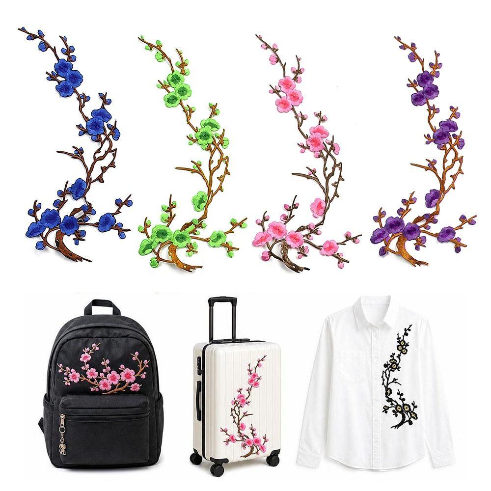 Hot Melt Adhesive Cherry Blossom Iron On Patches DIY Branch Embroidery Applique Clothing Repair