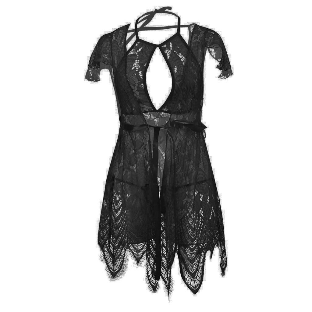 Women's Sexy Lace Backless Lace-up    Lingerie Three-piece Set