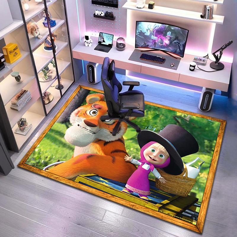 Russian animation Masha and the Bear Fairy Tale Cartoon Carpet Soft Home Living Room Bedroom Door Mat Outdoor Picnic Ground Mat rug T8