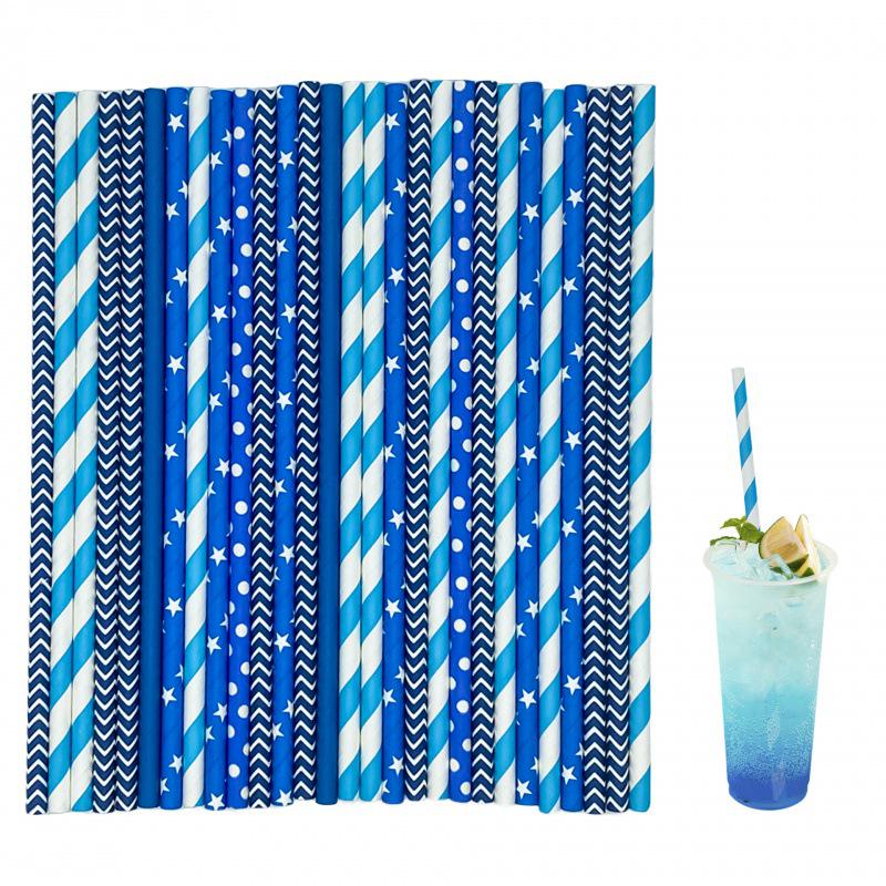 

197MM Biodegradable Colorful Paper Straws - Pack of 6 Flat-End Eco-Friendly Straws for Beverages and Desserts