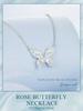BAMOER 925 Sterling Silver Rose Butterfly Necklace Romantic Love Necklace Plated White Gold for Women Fine Jewelry