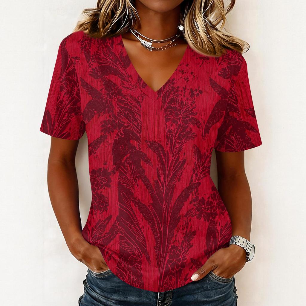 Women's Casual Short Sleeve V-Neck T-Shirt with Soccer Flag Print for Day Fan Wear