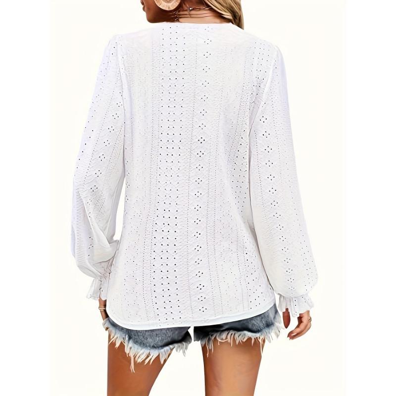 DAFIFY ქალთა მოდა შემთხვევითი გაზაფხული შემოდგომის სოლიდური პრინტით გრძელმკლავიანი V-კისრის ბლუზები და მაისურები