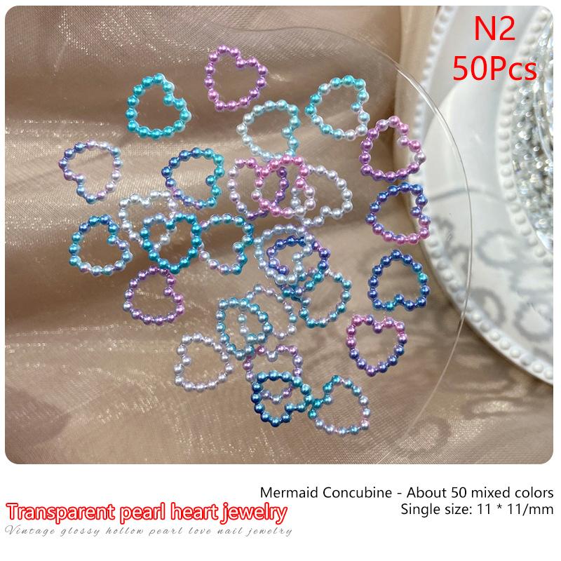 50Pcs White Purple Pink Heart Pearl Nail Decoration Hollow Charms Bulk 3D Nail Art Accessories For Women Girl Nails