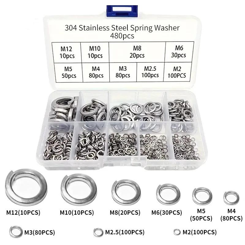 

480Pcs Stainless Steel Washer O-ring Solid Gasket Flat Washer Oil Sump Plug Flat Ring Sealling Spacers Bolts Assortment Kit