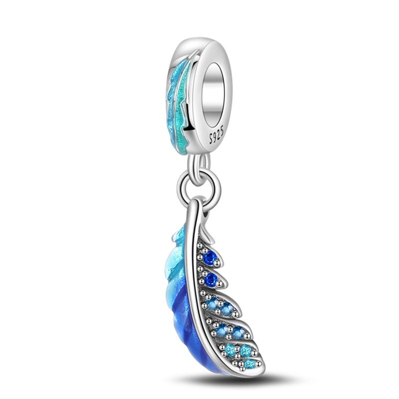 Trendy 925 Silver Large Billed Bir White Dove Parrot Feather Charms Beads Fit Pan 925 Original Bracelets DIY Luxury Fine Jewelry