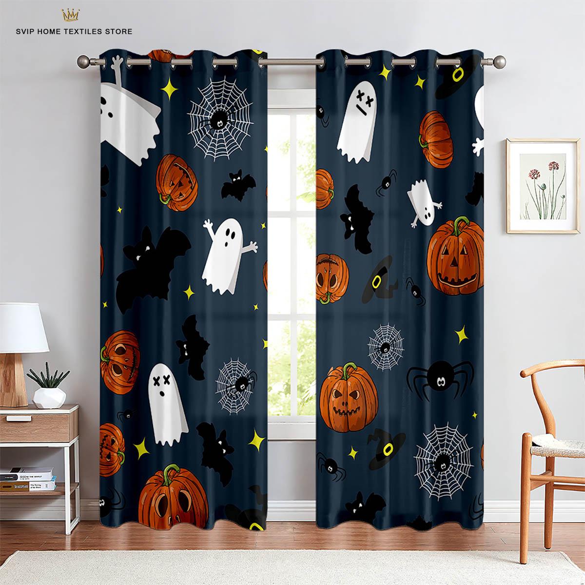 

Шторы с принтом в виде элементов ужасов на Хэллоуин, шторы с готическим узором, подходят для гостиной, спальни, праздничного оформления W50X130H(CM)X2PCS&Rod pocket