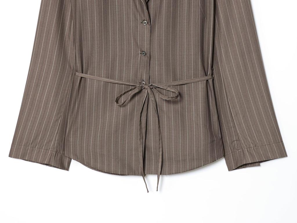 Striped Padded Shoulder Suit Jacket & Pleated Trousers Set
