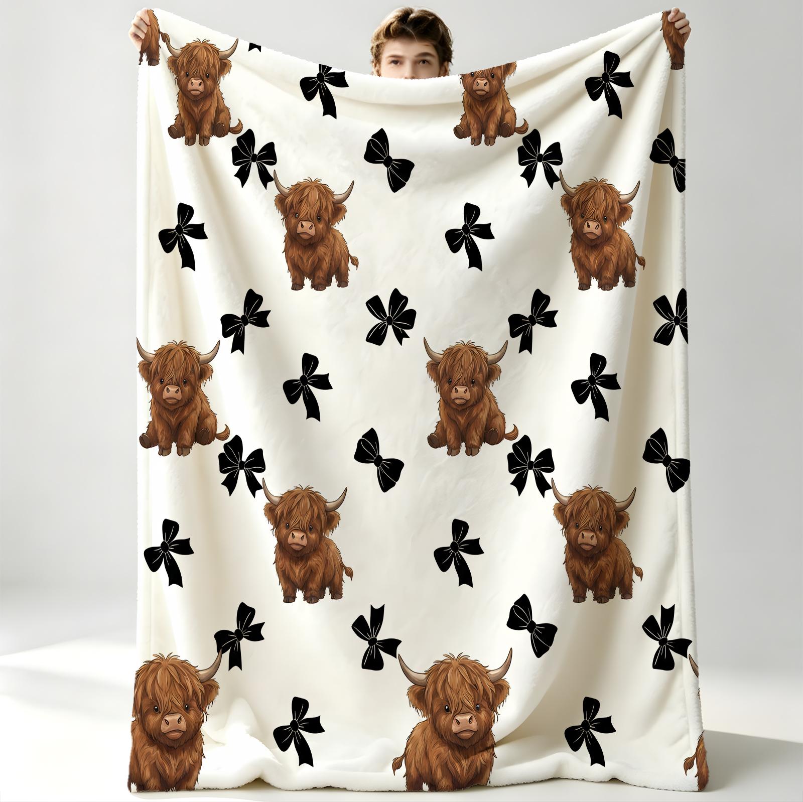 Kawaii Hooglandkoe Print Deken, Zachte Warme Pluche Deken Voor Bank/Bed/Kantoor Dutje, Perfect Cadeau Voor Dierenvrienden 100x150cm